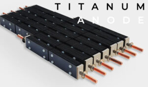 Titanium anode for making chlorine from electrolytic salt water